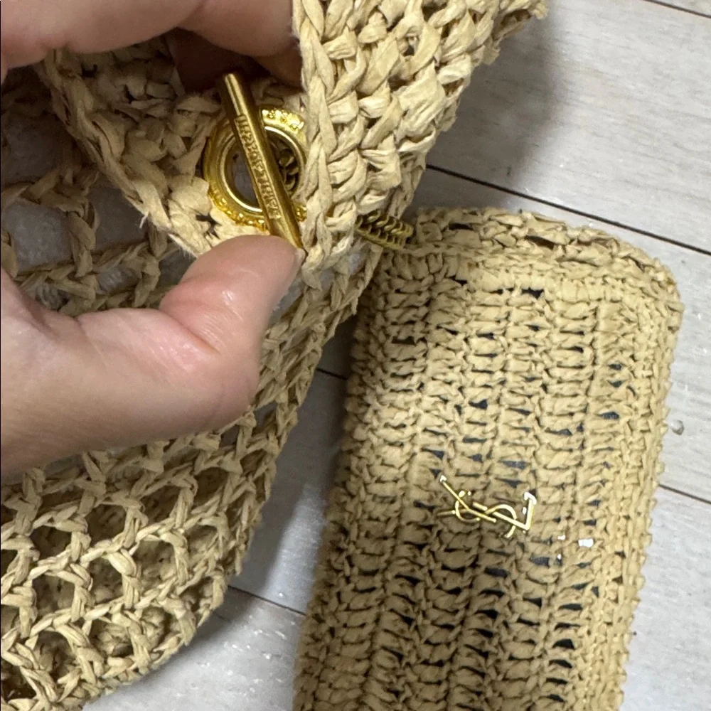 Yves Saint Laurent Cream Crochet Tote with Gold YSL Emblem - Picture 8 of 10